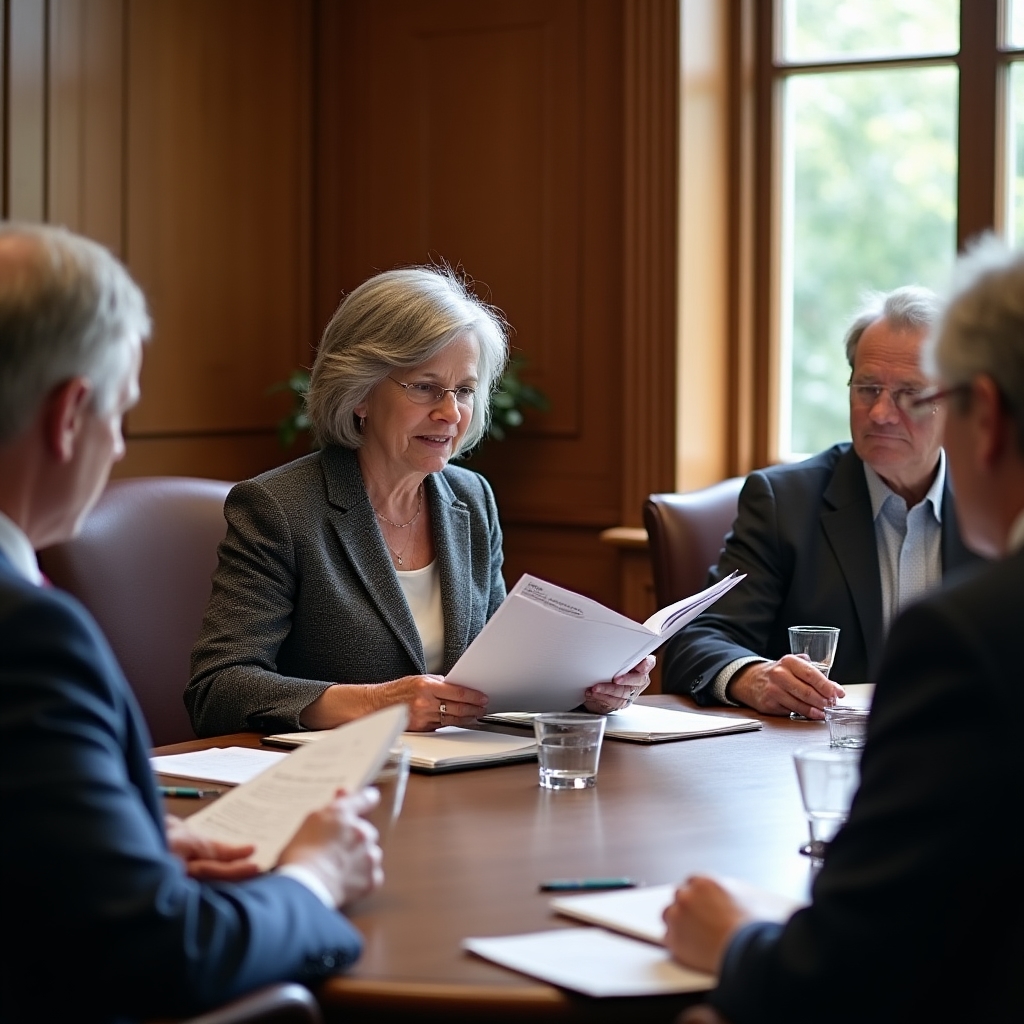 Članovi upravnog odbora zadruge koji zajedno pregledavaju dokumente upravljanja