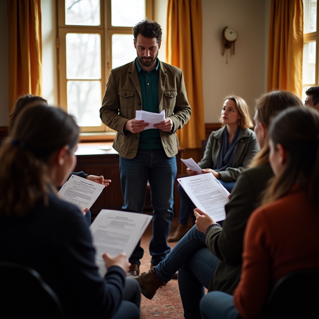 Sudionici radionice koji proučavaju dokumentaciju o pravima zadrugara